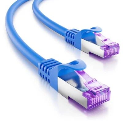 Immagine di deleyCON 5m Cavo di Rete CAT7 10 Gigabit RJ45 Patch &amp; Ethernet (Rame, Schermatura SFTP PiMF) per l&#039;Alta Velocità LAN DSL Interruttore Modem Router Pannello Blu