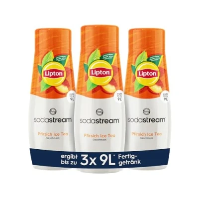 Immagine di SodaStream Sciroppo Lipton Ice Tea pesca, 1 flacone da 9 litri, preparato in pochi secondi e sempre fresco, 3 x 440 ml