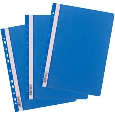 Immagine di D.RECT Confezione da 25 cartelle portadocumenti formato A4 con perforazione in plastica copertina frontale trasparente, pellicola di polipropilene, perforata, blu