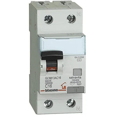 Immagine di BTicino GC8813AC16 BTDIN Interruttore Magnetotermico Differenziale, 1P+N, 4.5 kA, Idn = 0.03 A, In 16 A