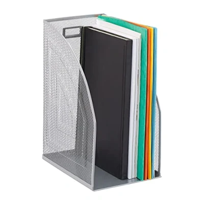 Immagine di Relaxdays Portadocumenti Verticale in Metallo, Formato A4, Organizer Extra Largo Ufficio, 32 x 16 24,5 cm, Argento, 1 pz