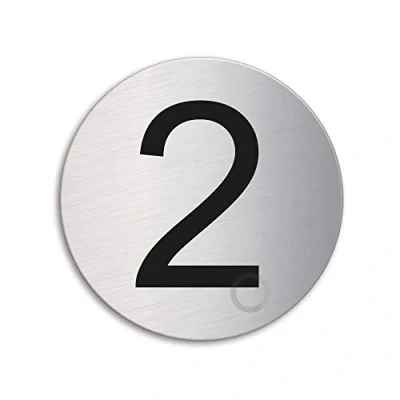 Immagine di Cartello Numero 2 Targhette Targa acciaio inox Ø 75 mm autoadesivo Ofform Design Originale No.39072