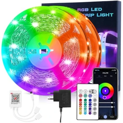 Immagine di HOVVIDA Striscia LED 20M WiFi, Compatibile con Alexa e Google Home, 30 LED/metro, 2x10m, Luci RGB 24V 600 LED, APP telecomando, modalità musica, per stanza, cucina, camera da letto, fest