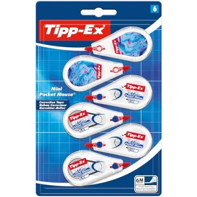 Immagine di Tipp Ex Correttori a Nastro Mini Pocket Mouse con Pellicola Resistente 2 Design Hydro Dipping e 4 Classici, Confezione da 6