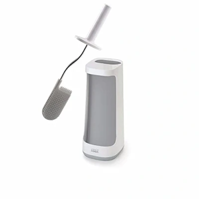Immagine di Joseph Flex Plus Portascopino Igienico Bagno Spazzola WC con Contenitore Portaoggetti, Spazzolone resistente, Testa Flessibile, Setole Antigoccia, Anti Intasamento Grande Bianco/Grigio