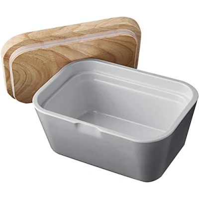 Immagine di Brunner 0830099N.C06 Burriera in Melamina con Coperchio bambù, Butter Box, Colore Grigio, Antislip e Infrangibile