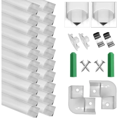 Immagine di 20 pezzi di Profilo in Alluminio da 1m a Forma V Modello, per Strisce LED Compatto Facile tagliare con Cover e Tappi Chiusura laterali, Accessori Completi Montaggio, Montaggio Universale
