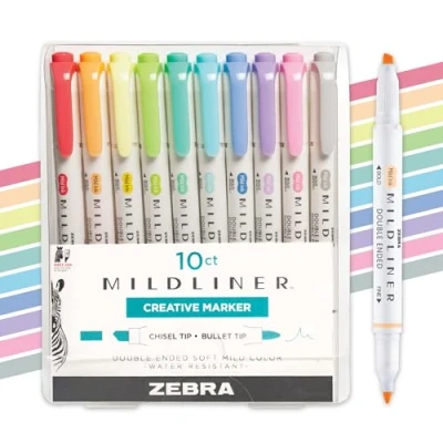 Immagine di Zebra Mildliner, Double Ended Highlighter, Broad and Fine Tips, Assorted colors, 10 Count