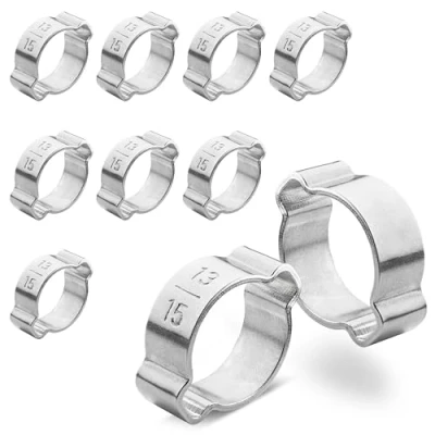 Immagine di Poppstar 10 pezzi Fascette stringitubi pinzabili a due orecchie, diametro campo di serraggio 13 15 mm, morsetto orecchie/Fascetta pinzabile doppio orecchio in acciaio inox