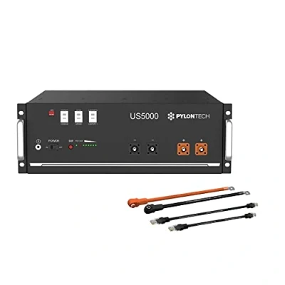 Immagine di Pylontech 1 batteria LiFePO4 US5000 da 4,8 kWh con set di cavi collegamento inverter