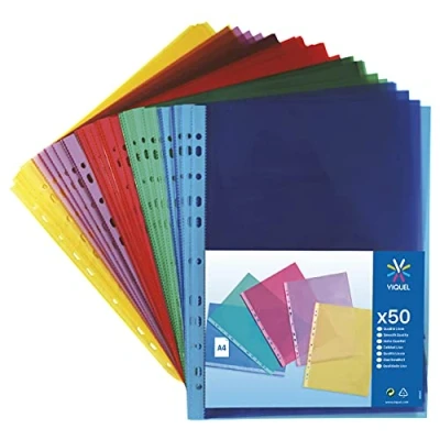 Immagine di Viquel 208254 Confezione da 50 buste perforate, in polipropilene, A4, multicolore