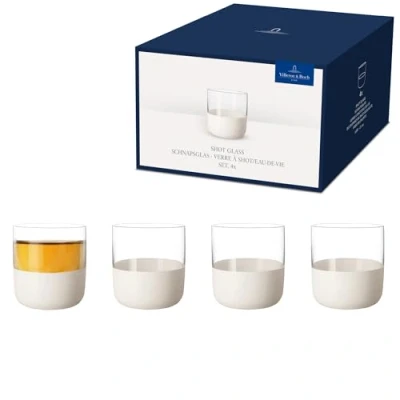 Immagine di Villeroy &amp; Boch Manufacture Rock blanc Set di bicchieri da shot, 4 pezzi. per liquori e grappe, 40 ml, Cristallo, Effetto ardesia bianca opaca