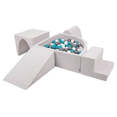 Immagine di KiddyMoon Area di Gioco in Schiuma con Quarto Angolare Piscina Palline (300 Palline) per Bambini, Grigioch:Grigio/Bianco/Turchese