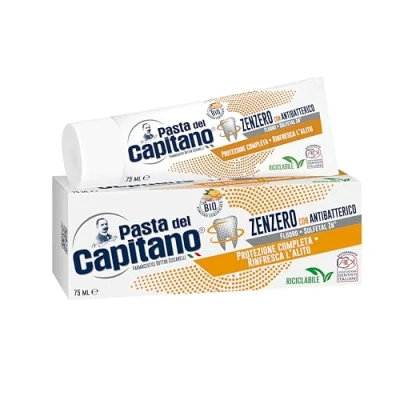 Immagine di Pasta del Capitano, Dentifricio Zenzero con Antibatterico Bio, Garantisce la Protezione Completa dei Denti e Dona un Alito Sempre Fresco, 100% Made in Italy, Tubetto da 75 ml