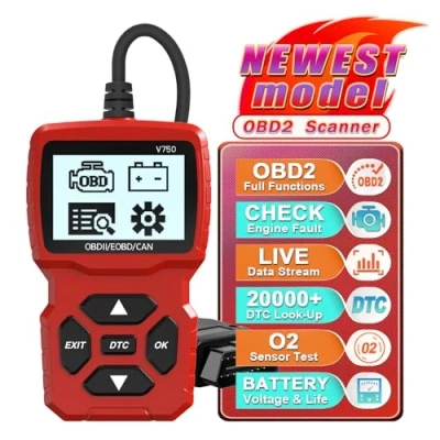 Immagine di iKiKin Dispositivo diagnostico OBD2 a Bordo, Lettore di codice guasto del Motore EOBD con rilevamento Tensione e monitoraggio dello Scanner Bordo protocollo OBDII (Rosso Brillante)