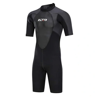 Immagine di ZCCO Mute da uomo in neoprene di alta qualità, 3 mm, con chiusura lampo sulla schiena, a maniche corte, per pesca, surf, snorkeling, canoa, sub (nero, M)