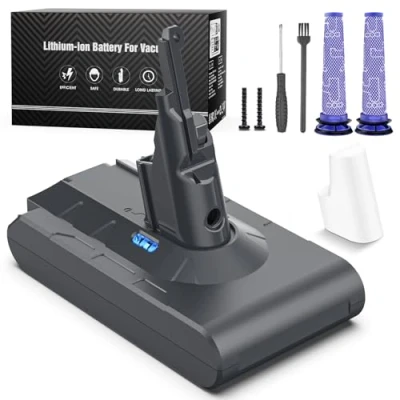 Immagine di Keenstone Batteria per Dyson V8, 6500mAh di Ricambio V8 Absolute Fluffy Animal SV10 Motorhead Slim Total Clean Extra con 2 Filtri