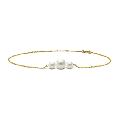 Immagine di Miore Bracciale da donna in oro giallo 585 14 kt con 3 perle d&#039;acqua dolce bianche 6,5 mm, catena regolabile 22 cm, confezione regalo, Oro, Perla