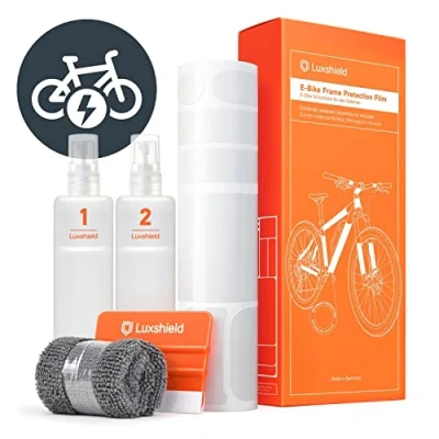 Immagine di Luxshield Pellicola Protettiva per Bicicletta Elettrica, BMX, Bici da Corsa/Strada/Trekking ECC. Set Telaio 20 Pezzi Resistente all&#039;Impatto di Pietre Trasparente Lucido &amp; Autoadesivo