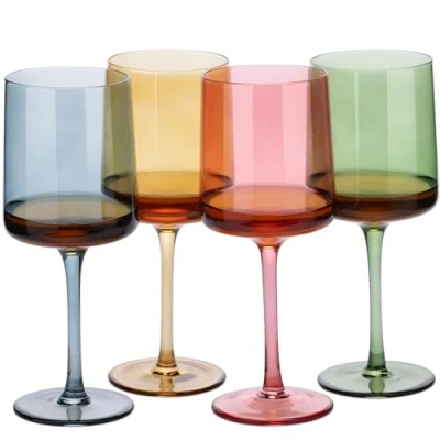 Immagine di Navaris Bicchieri Vino Set da 4 4X Calici Rosso Bianco Calice Quadrato con Fondo Piatto Vetro Multicolor per Acqua Aperitivo Birra Dolce Verde Blu Ambra Rosa