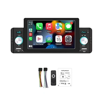 Immagine di autoradio 1Din con Carplayer Android Auto, Supporto per Touchscreen da 5 Pollici Vivavoce Bluetooth USB FM Controllo del Volante Mirror Link