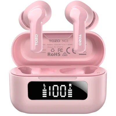 Immagine di TOZO NC3 Hybrid Active Noise Cancelling Wireless Earbuds, 6 microfoni ENC Clear Call, 55H Long Playtime, 32 EQ preimpostati via APP, Bluetooth 5.3 in Ear Headset con display LED, IPX8 impermeabile