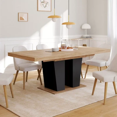 Immagine di Tavolo da pranzo allungabile con gamba centrale in legno e nero IDMarket
