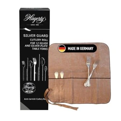 Immagine di Hagerty Silver Guard Cutlery Roll custodia per posate d&#039;argento e placcate 43,5x43 cm I Pratica antiossidante Portaposate da 12 forchette