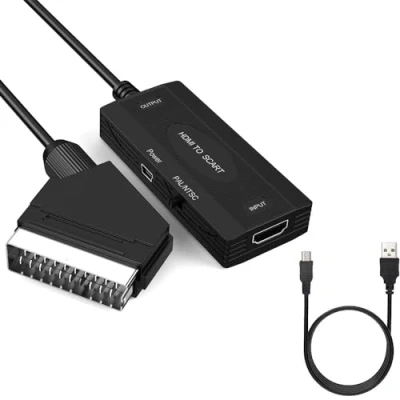 Immagine di SUJAHHUJIQ convertitore Video HDMI a SCART HD 1080P, con cavi,HDMI Input Output Audio Converter NTSC/PAL (Video+Audio Supported Over Scart)