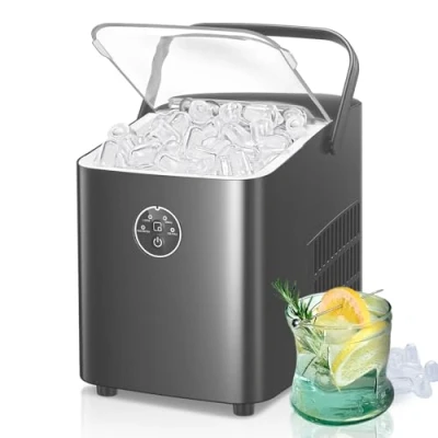 Immagine di FOHERE Macchina Ghiaccio 14KG in 24h, 8 Cubetti 6 Min, Autopulente, 2 Dimensioni di Ghiaccio, per il con Maniglia, del Portatile Casa/Cucina/Ufficio/Bar