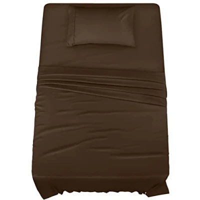 Immagine di Utopia Bedding Set di lenzuola per letto singolo, 3 pezzi, in microfibra spazzolata, resistenti al restringimento e allo scolorimento, facile manutenzione (marrone)