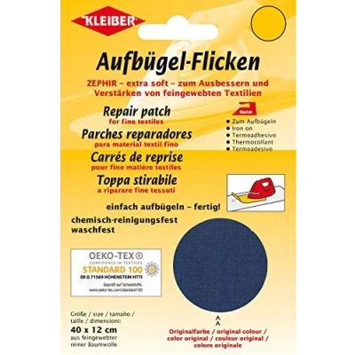 Immagine di Kleiber Toppa termoadesiva per riparazioni di Tessuti a Maglia fine, 40 cm x 12 cm, Blu Scuro, Cotone,