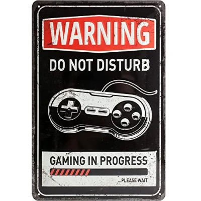 Immagine di Nostalgic Art Targa Vintage Achtung Gaming in Progress Idea Regalo per Giocatori, Metallo, Design Retro Decorazione, 20 x 30 cm