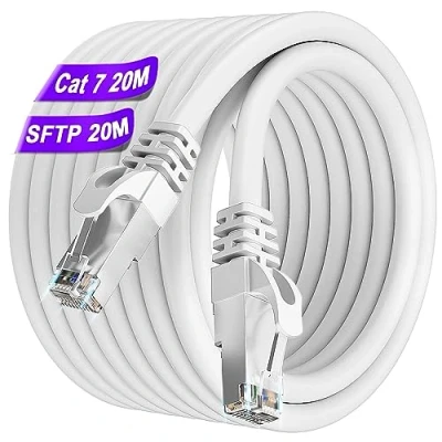 Immagine di Soibke Cavo Ethernet 20 Metri, Cat 7 Lan Schermato Alta Velocità 24AWG 10Gbps 600MHz Internet Gigabit RJ45 Rete SFTP Patch Bianco Impermeabile Esterno per Router