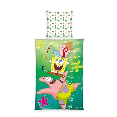 Immagine di Herding Set di Biancheria da Letto, SpongeBob SquarePants, Federa 80 x cm con Design Reversibile, Copripiumino 135 200 Cerniera, 100% Cotone/Renforcé