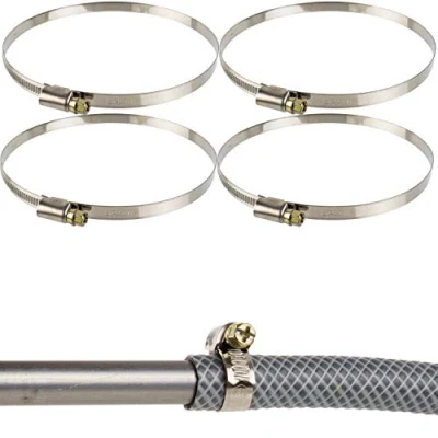 Immagine di Fascette stringitubo professionali con vite senza fine, campo di serraggio 120 140 mm, confezione 4 pz in acciaio W2, impronta a croce, banda larga 9 fascetta per tubo lavatrice