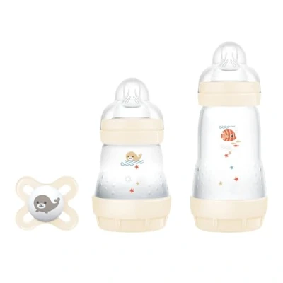 Immagine di MAM Starter Set di 2 Biberon Easy Start Anticolica, 130ml e 260 ml con Tettarella in Silicone SkinSoft, Ciuccio Nanò, 0+ Mesi, Neutro