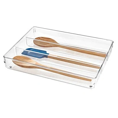 Immagine di iDesign Portaposate cassetto, Grande organizer cassetti in plastica con 3 scomparti, Separatori ideali per posate e altri utensili da cucina, trasparente