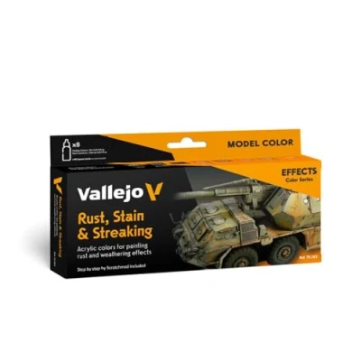 Immagine di Vallejo 70183 Colorante per modellismo Cioccolato, Nero Marrone, Marrone Arancio, Nero, Rosso Arancione, Legno, Ruggine 8 pz.