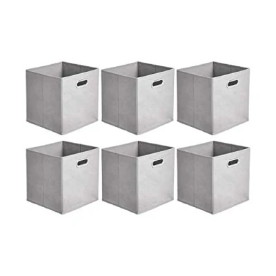Immagine di Amazon Basics Cubi portaoggetti pieghevoli in tessuto con anelli di rinforzo ovali Confezione da 6, grigio chiaro