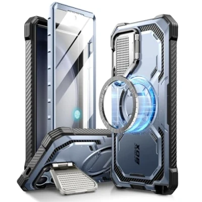 Immagine di i Blason Armorbox Custodia MagSafe per Samsung Galaxy S24 Ultra con supporto fotocamera [supporto caricabatterie wireless] a corpo intero 360 gradi pellicola protettiva e