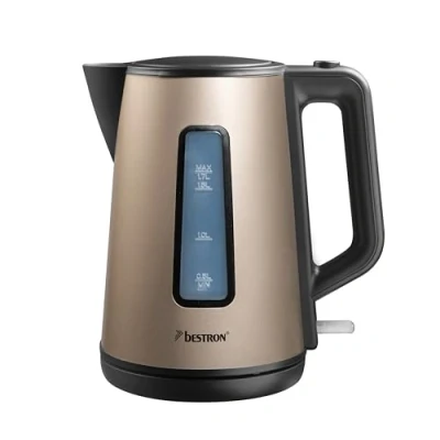 Immagine di Bestron Bollitore con base a 360, arresto automatico e protezione funzionamento secco, capacità di 1,7 litri, 2200 Watt, AWK1000SAT, colore: beige chiaro