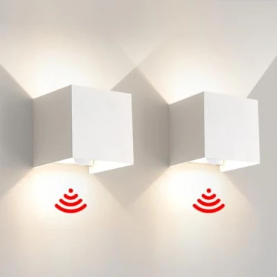 Immagine di 2 Pezzi Applique da Parete Esterno/Interno con Sensore di Movimento e Crepuscolare LED Cubo IP65 Impermeabile Lampada Esterno Moderne Quadrata Angolo del Fascio Regolabile Bianco 12W 4000K