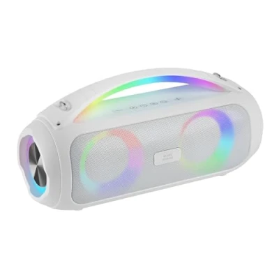Immagine di MARSGAMING MS PULSE, Altoparlante Bluetooth Portatile 50W RMS, Illuminazione RGB, 2 Driver Attivi 93mm + Passivi Ultra Bass, Vivavoce, USB/MicroSD/AUX/FM, Maniglia e Tracolla, Bianco