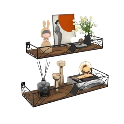 Immagine di HORLIMER 2 Pezzi di Mensole da muro a Forma Rombico, Mensola con il Design Speciale ed Elegante, Stile Rustico per Salotto, Camera, Bagno, Cucina, Ufficio