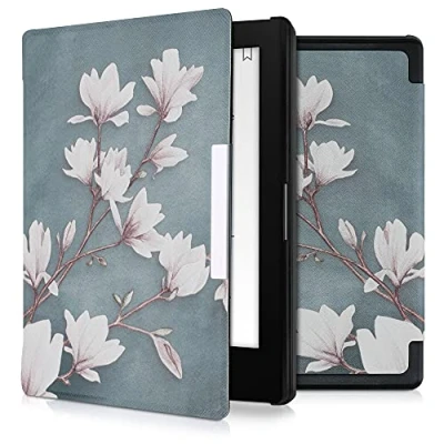Immagine di kwmobile Custodia eReader Compatibile con Kobo Aura Edition 1 Cover eBook Reader Flip Case marrone grigio/bianco/grigio blu Magnolie