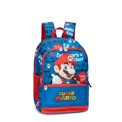 Immagine di SUPERMARIO Zaino Scuola Media, Elementare per Bambini e Ragazzi, con Schienale Imbottito Rinforzato, Spallacci Regolabili Vano Principale + Tasca Frontale Zip, cm 32x21x43h