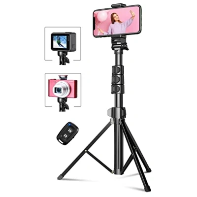 Immagine di CIRYCASE 142cm Treppiede Smartphone, All In One Bastone Selfie ed Estensibile con Telecomando Bluetooth, Monopiede Fotocamera Compatibile iPhone/Samsung, Perfetto per Registrazioni Video e