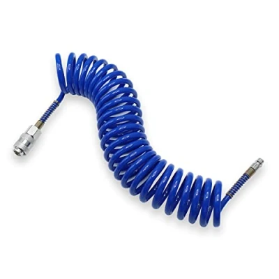 Immagine di CCLIFE 1/4&quot; PU Tubo d&#039;aria a molla 5m spirale flessibile pneumatico per linea o trasferimento di fluidi, con limitatore curvatura Attacco rapido e spina