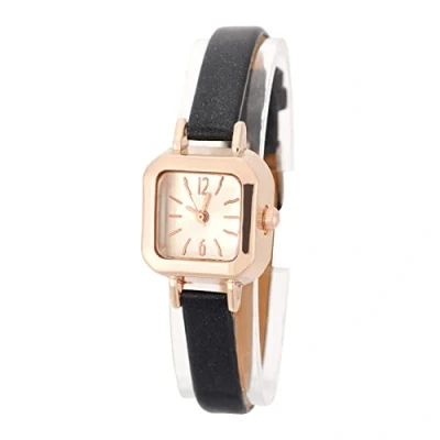 Immagine di FILFEEL Orologio da donna con cinturino in PU polso al quarzo analogico alla moda piccolo quadrante quadrato (nero), nero